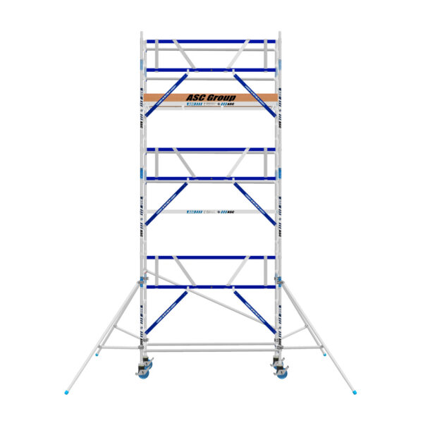 Torre móvil de aluminio AGS Pro 75×190 con barandilla de seguridad, 4,30 m de altura de trabajo
