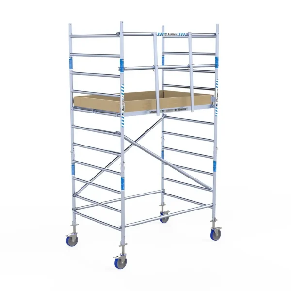 Torre móvil de aluminio Alumexx Light de 4,2 m de altura con plataforma de 135 cm – vista en perspectiva