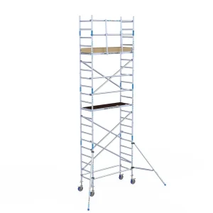 Torre móvil de aluminio Alumexx Light de 7,2 m de altura con plataforma de 75 cm – vista en perspectiva
