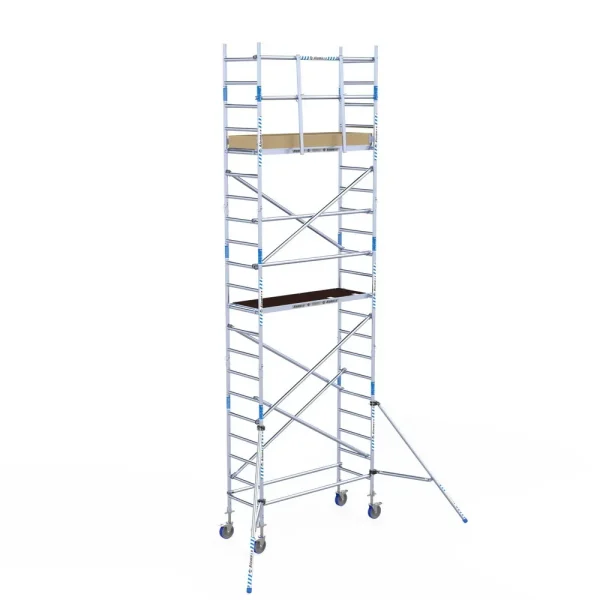 Torre móvil de aluminio Alumexx Light de 7,2 m de altura con plataforma de 75 cm – vista en perspectiva